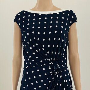 Lauren Ralph Lauren Dress Womens Sz 12 Black Polka Dot Rouched Stretch Lined